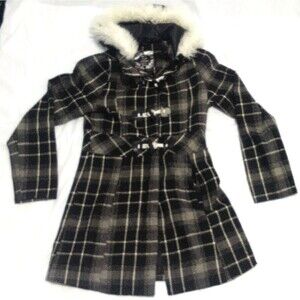 Dollhouse Sz S Faux Fur Coat Women's Black Plaid Button Pleated outdoor adult